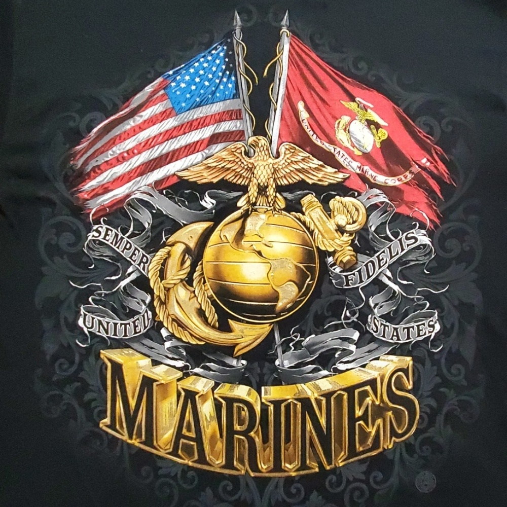 UNISEX  Marines black tee semper fi USMC Small EUC - Picture 2 of 5